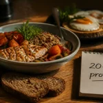 Protéine repas 20–30 g : bowl poulet-quinoa, skyr, œufs