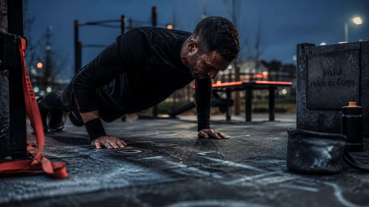 WOD poids du corps sans matériel : pompes en extérieur