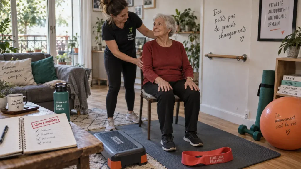 Coach sportif pour senior à domicile : un accompagnement centré sur l’autonomie et la sécurité