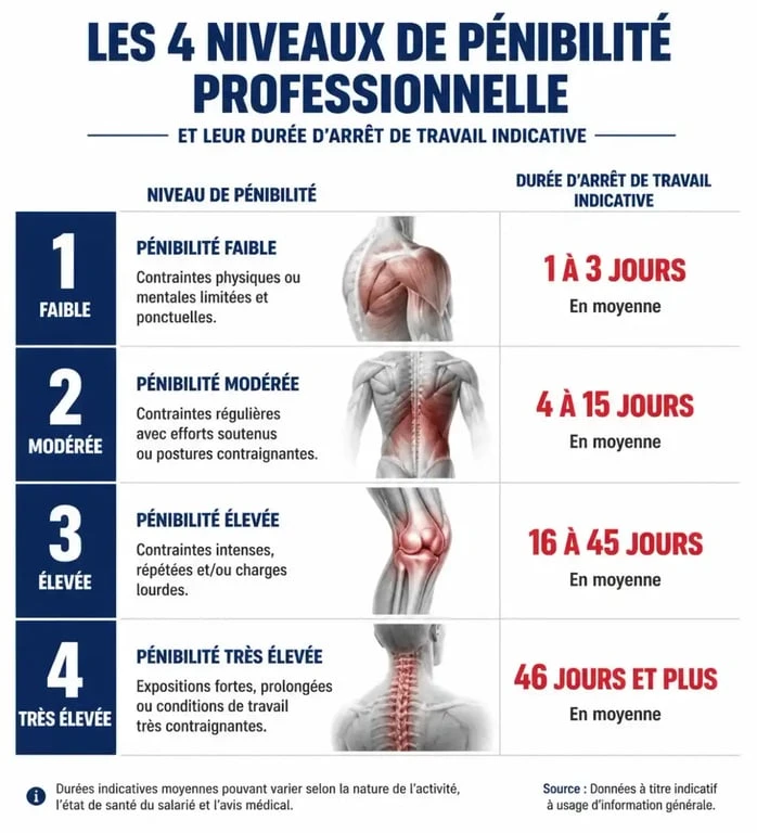 Infographie sur la durée d'arrêt de travail pour une entorse grave de la cheville selon le métier