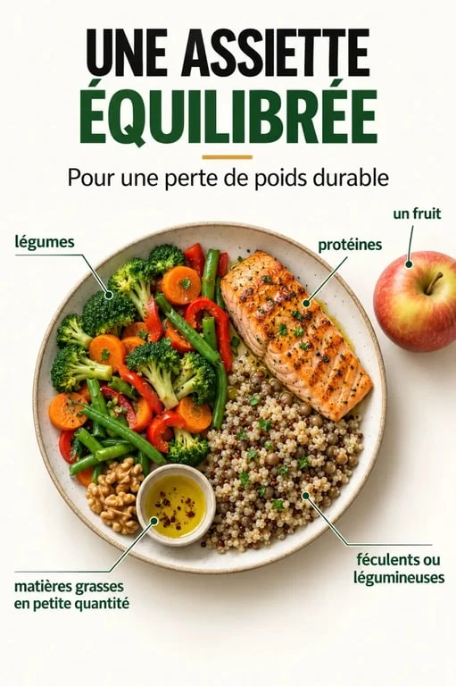 Que faut-il manger pour perdre du poids : composition visuelle d'une assiette équilibrée