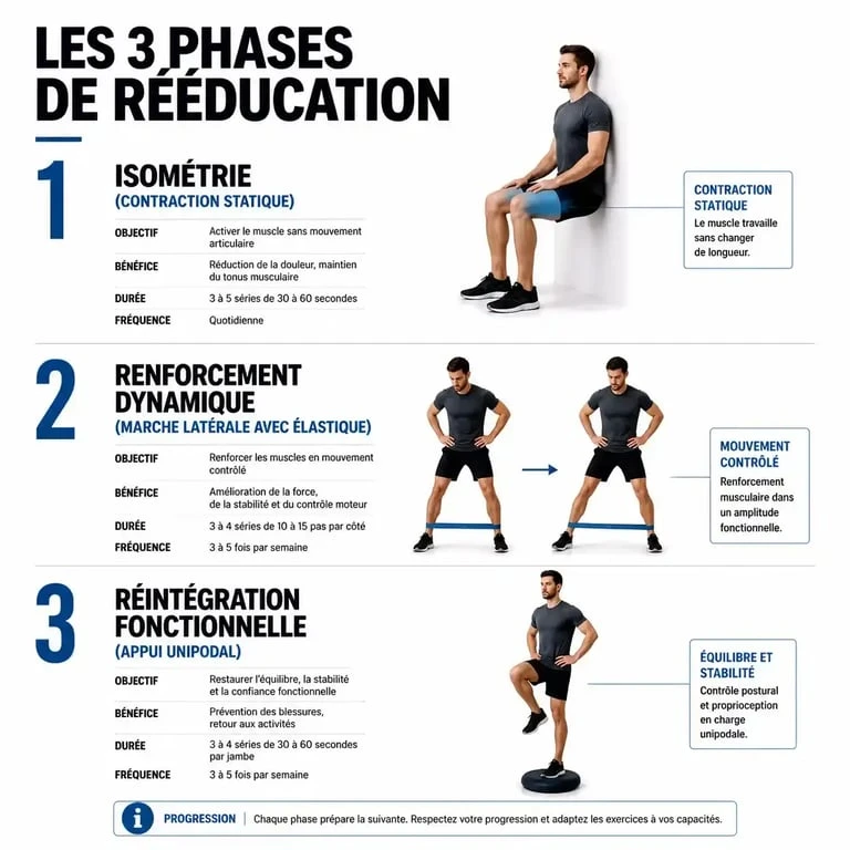 Les 3 phases de rééducation pour une tendinite du moyen fessier avec exercices progressifs