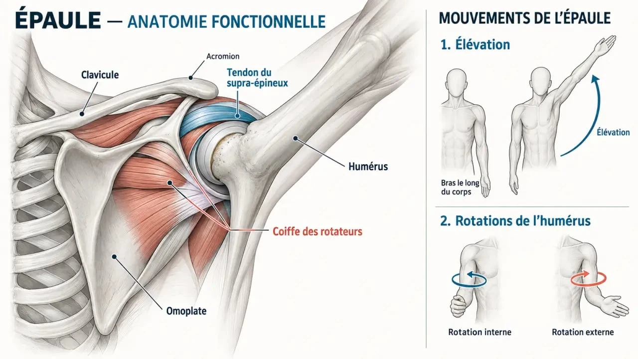 Schéma de la tendinite de l’épaule et de la coiffe des rotateurs pour comprendre le rôle de l’ostéopathe