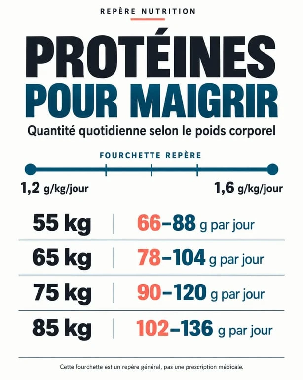 Combien de protéine par jour pour une femme pour maigrir : repères de 1,2 à 1,6 g par kilo selon le poids