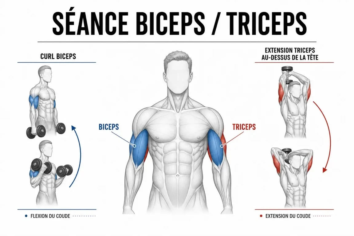 Séance biceps triceps : schéma des muscles ciblés et des principaux exercices