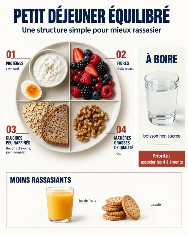 Petit déjeuner équilibré pour perte de poids avec protéines, fibres, glucides complets et matières grasses de qualité