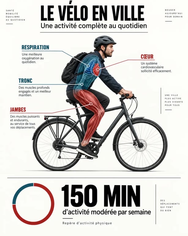 Infographie sur le vélo en ville comme activité complète pour rester en forme au quotidien