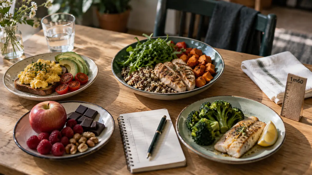 Menu chrononutrition 1m60 : 4 repas, portions et limites