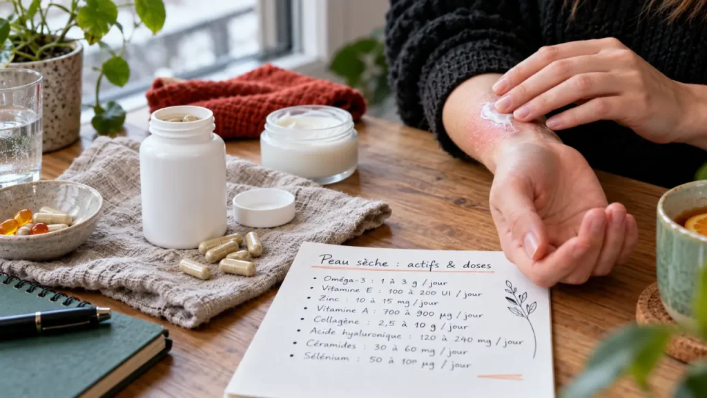 Complément alimentaire pour peau sèche : quels actifs choisir sans négliger la crème ?