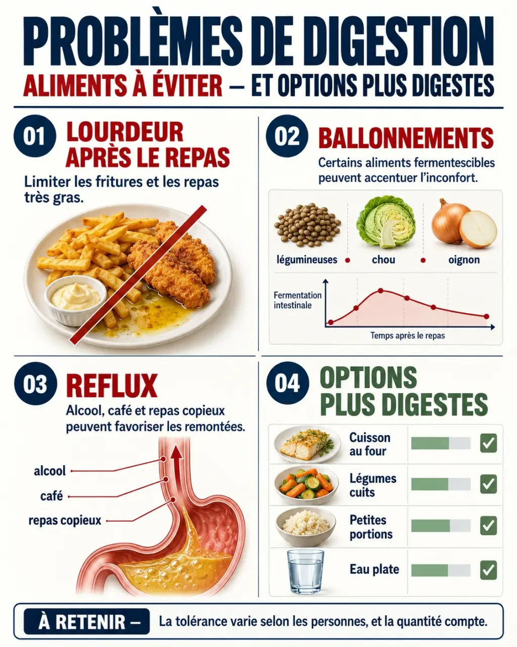 Problème de digestion : aliments à éviter et alternatives plus digestes selon les symptômes