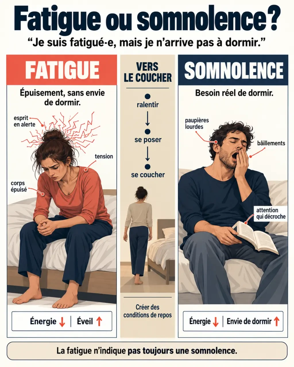Je suis fatigue mais j arrive pas a dormir : différence entre fatigue et somnolence